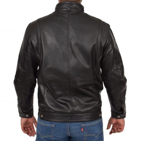 Men's Standing Collar Leather Jacket Tony Black