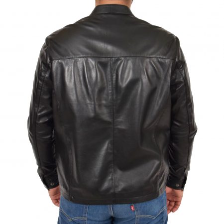 Mens Leather Standing Collar Jacket Paul Black