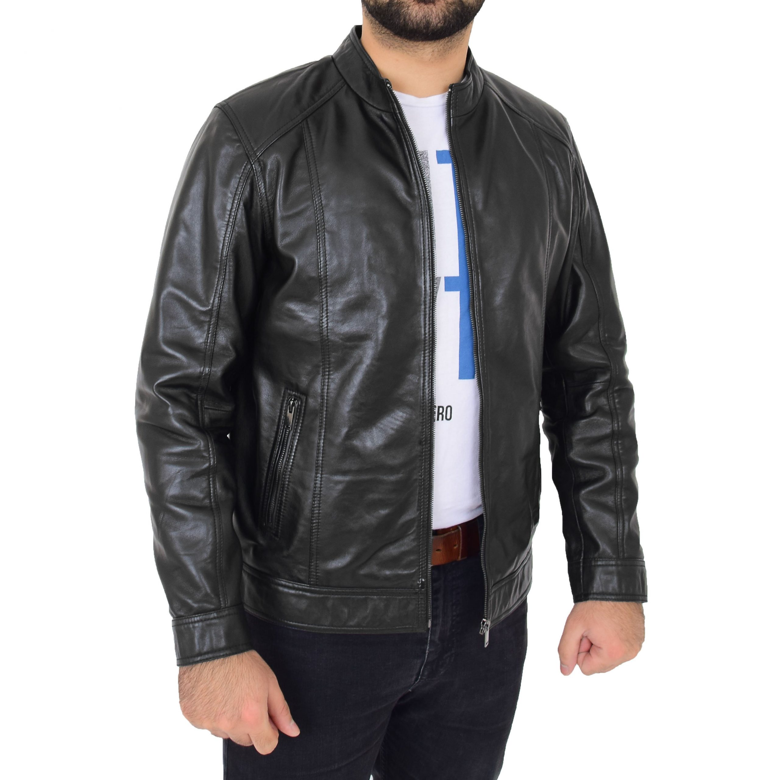 Mens Soft Leather Casual Plain Zip Jacket Matt Black - Bikers Leather ...