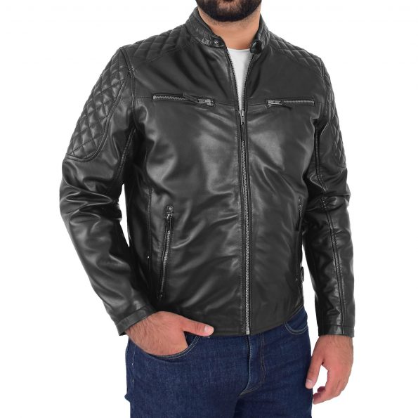 Men's Biker Quilt Style Leather Jacket