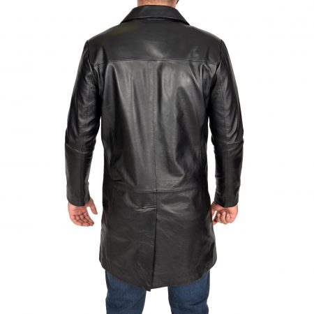 Men's Leather 3/4 Length Crombie Coat Black