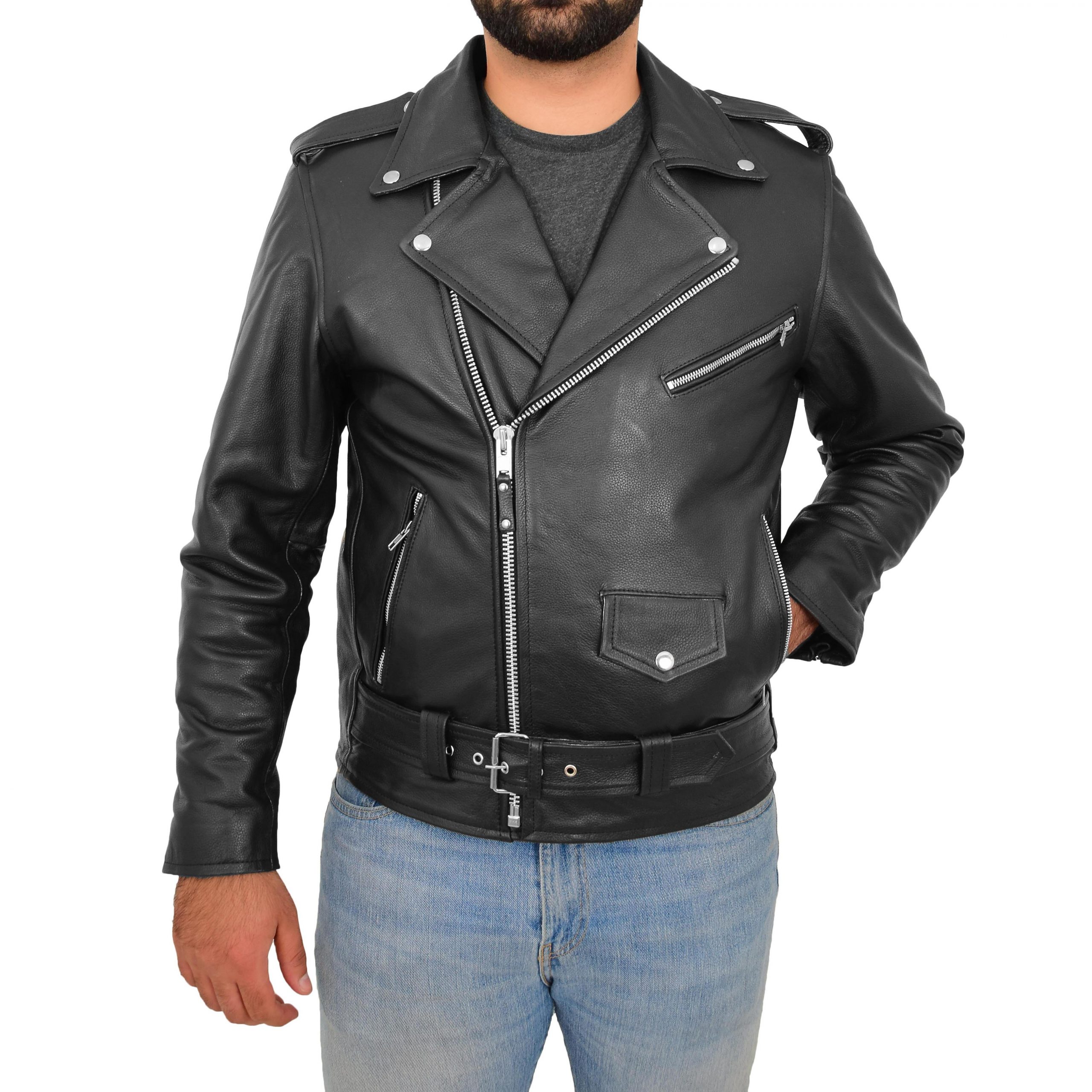 Men's Brando Motorcycle Biker Black Real Thick Leather Jacket Perfect All sizes