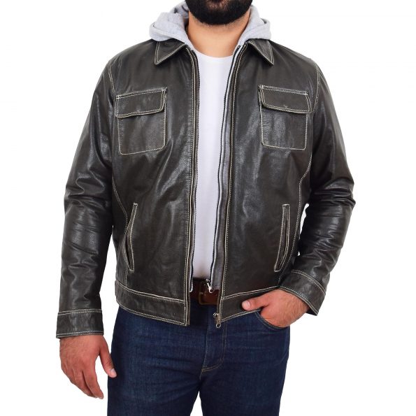 Men's Leather Detachable Hoodie Jacket