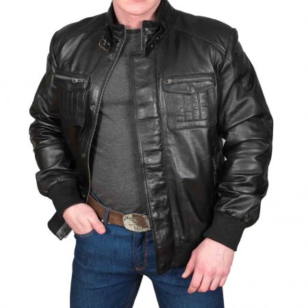 Men's Slim Fit Bomber Leather Jacket