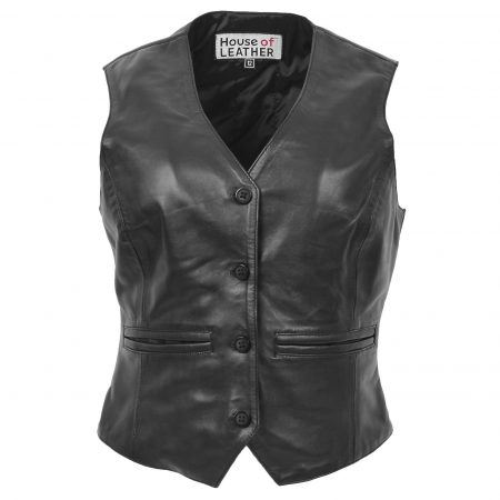 Women's Leather Classic Buttoned Waistcoat