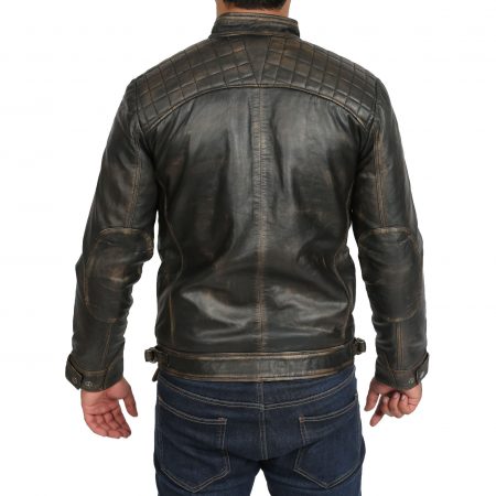 Mens Biker Leather Jacket Standing Collar Bowie Rub Off