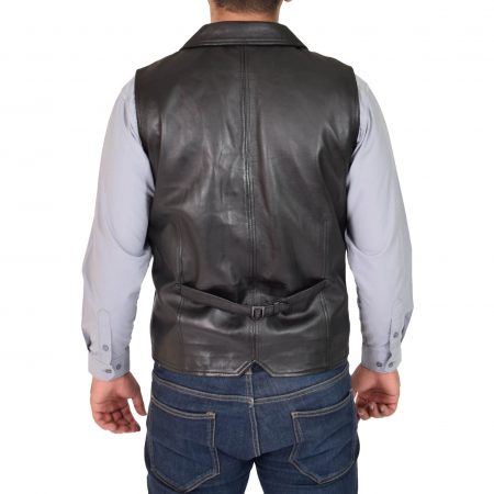 Mens Leather Buttoned Waistcoat Gilet Calvin Black