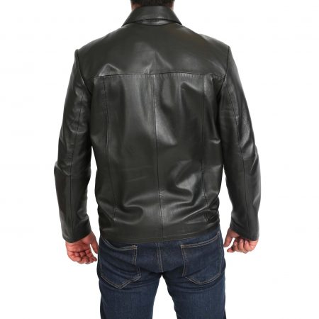 Mens Leather Zip Box Harrington Jacket James Black