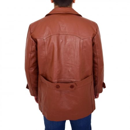 Mens Double Breasted Leather Peacoat Salcombe Tan