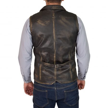 Mens Leather Buttoned Waistcoat Gilet Calvin Rub Off
