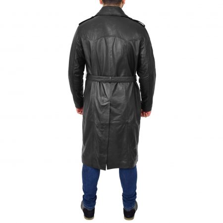 Men's Leather 3/4 Double Breasted Black Coat