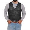 Mens Button Fastening Leather Waistcoat Nick Tan