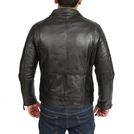 Mens Biker Black Leather Jacket Dual Zip