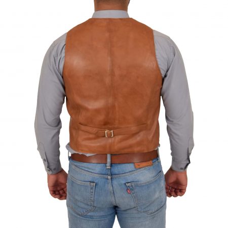 Mens Button Fastening Leather Waistcoat Nick Tan