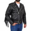 Men's Biker Striped Leather Jacket Black