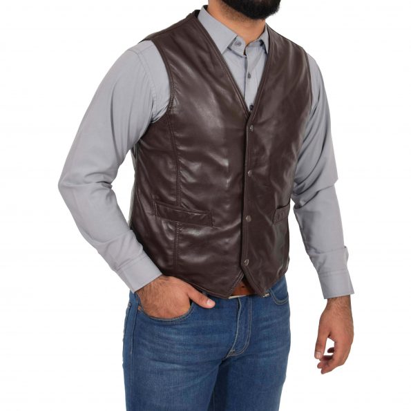 Mens Leather Traditional Waistcoat Petrelli Brown