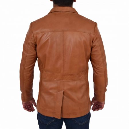 Mens Button Fastening Reefer Leather Jacket Jerry Tan
