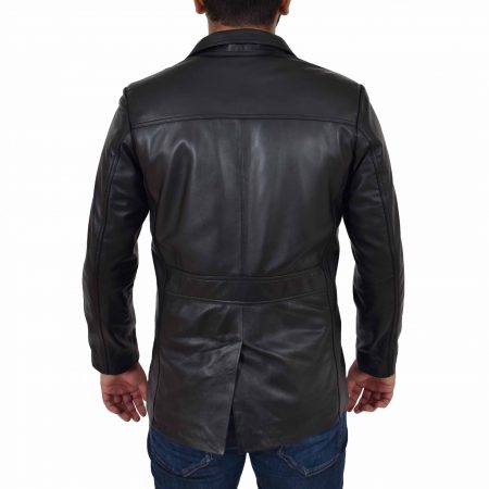 Mens Button Fastening Reefer Leather Jacket Jerry Black
