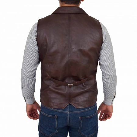 Mens Leather Buttoned Waistcoat Gilet Calvin Brown