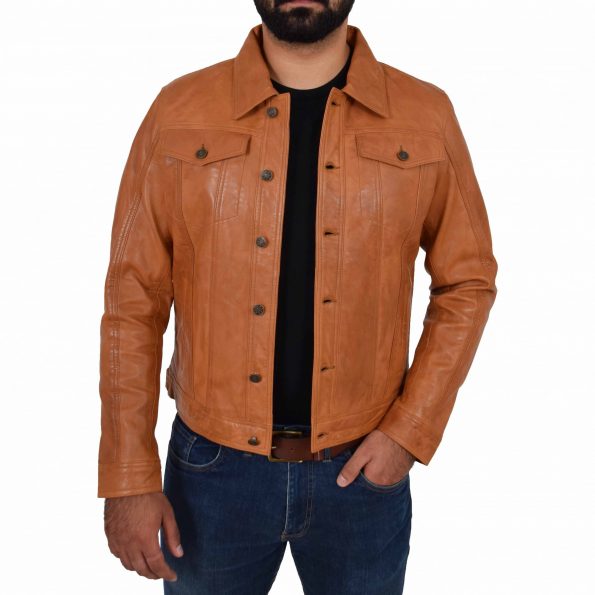 Men's Leather Lee Rider Casual Jacket Terry Tan