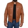 Men's Standing Collar Leather Jacket Tony Brown