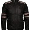 Men Classic Brando Quilted White Waxed Leather Biker Jacket