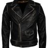 Men Classic Brando Biker Fur Lined Brown Aviator Leather Jacket