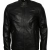 Men Designer Slim Fit Quilted Black Real Fitted Biker Leather Jacket