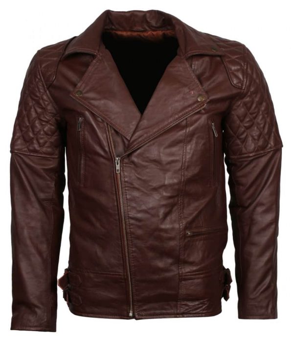 Mens Brown Leather Classic Marlon Brando Quilted First Motorcycle Jacket