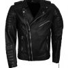 Men Skull Vintage Biker Distressed Black Motorcycle Leather Jacket