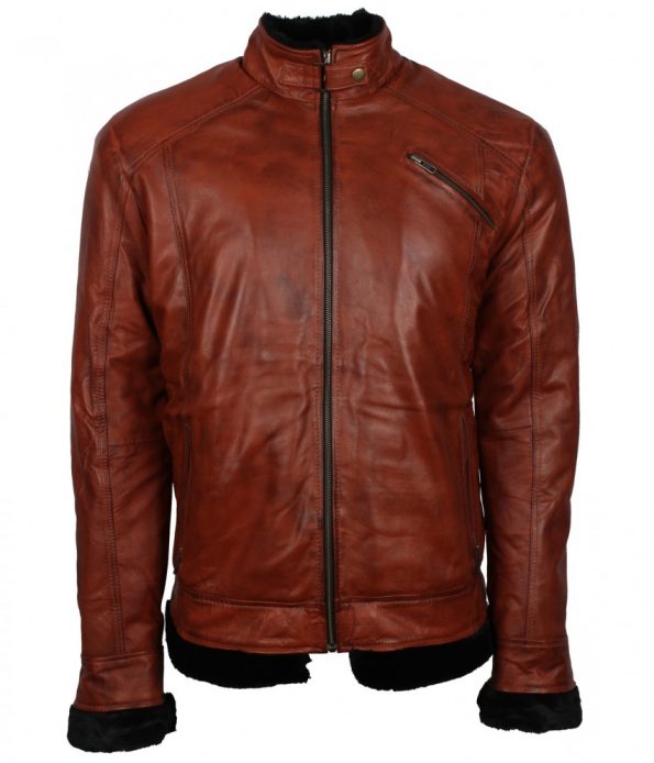 Mens Simple Aviator Fur Lined Designer Brown Black Fur Leather Jacket