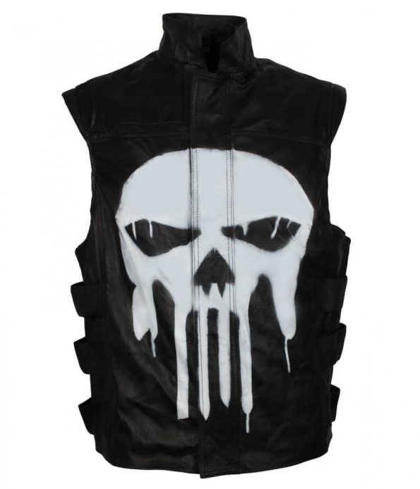 Punisher War Zone Frank Castle Tactical Skull Black Faux Leather Vest