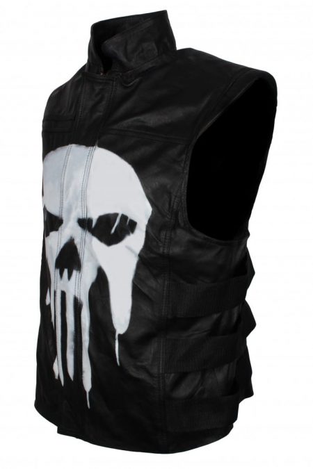 Punisher War Zone Frank Castle Tactical Skull Black Faux Leather Vest