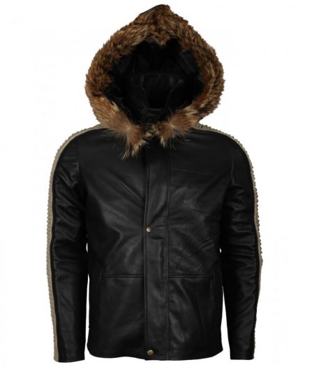 Star Wars Diego Luna Rogue One Parka Fur Faux Black Leather Jacket