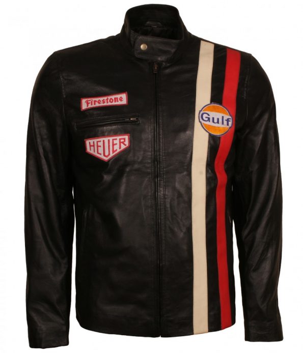 Steve McQueen Grand Prix Le Man Black Biker Leather Jacket