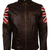 Fight Club Mayhem Hybrid Striped Biker Black Leather Motorcycle Jacket