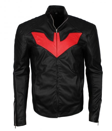 Batman Beyond Red Logo Men Inspired Black Faux Leather Jacket