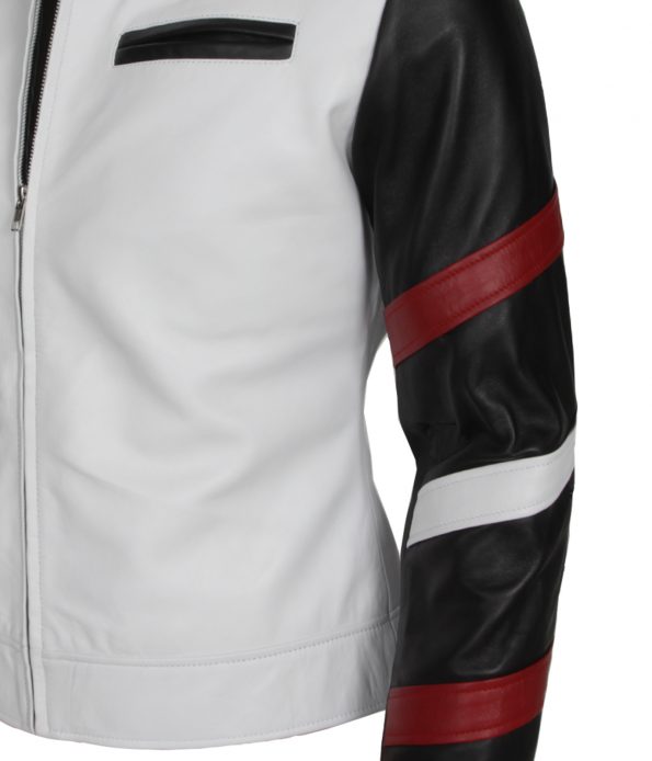 BruceLee Stripe White Faux Leather Jacket