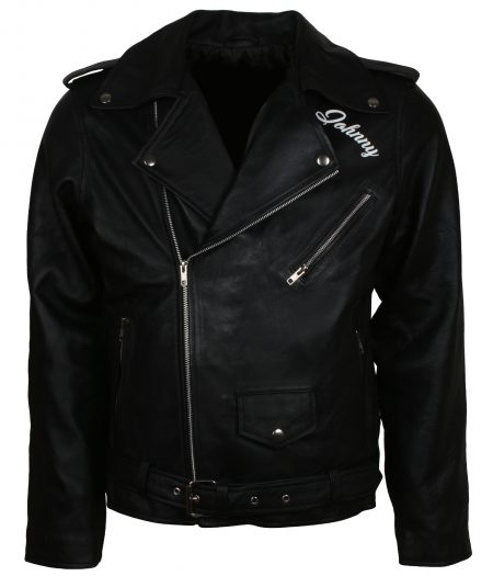 Classic Marlon Brando Johnny Strabler Skull the Wild One Black Faux Leather Jacket