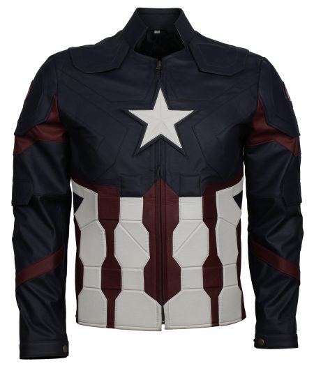 Men Captain America Blue Super Hero Faux leather jacket