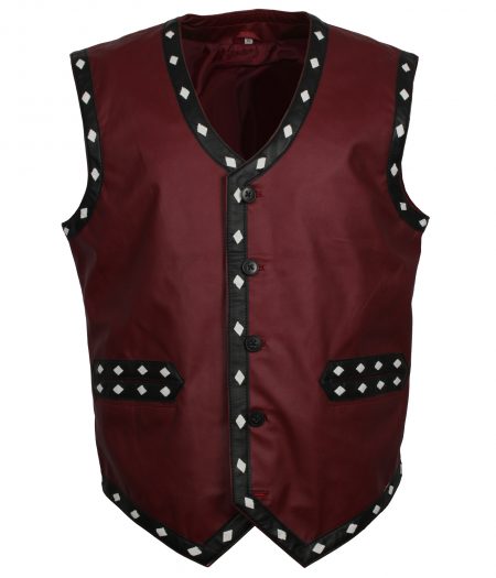 Men The Warriors Movie Red Faux Leather Vest Costume
