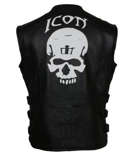 Mens Icon Skull Black Leather Regulator Motorcycle Racing Riding D30 Black Club Faux Leather Vest Costume