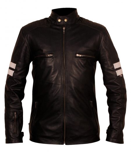 Mens Mayhem Driver San Francisco Striped Designer Motorcycle Black Faux Leather Jacket