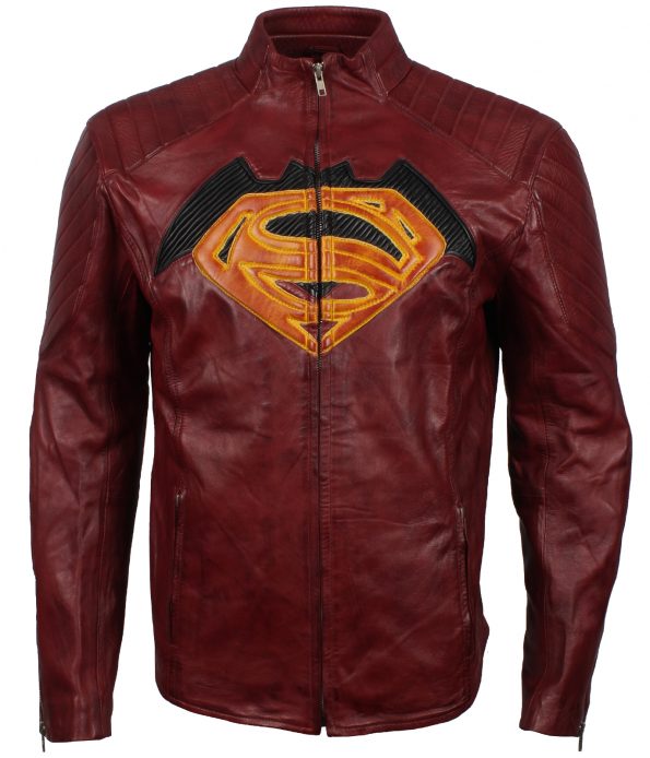 Mens Superman Maroon SuperHero Faux Leather Jacket