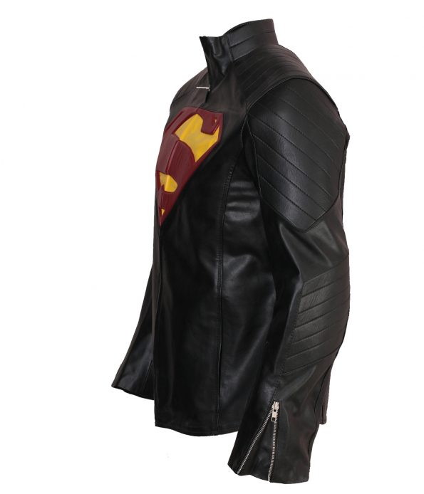 Superman Smallville Yellow Red Faux Black Leather Jacket cosplay costume