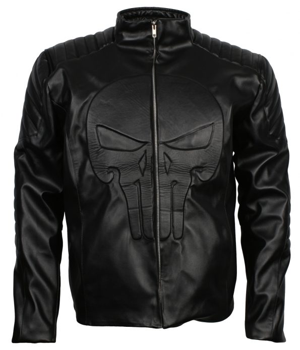 The Punisher Thomas Jane Frank Castle Skull Black Cosplay Faux Leather Jacket Costume