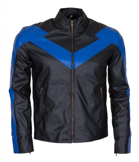 Batman Nightwing Dick Grayson Men Blue Black Leather Jacket