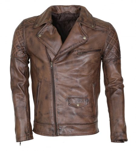 Brando Men Classic Motorcyle Brown Waxed Leather Jacket