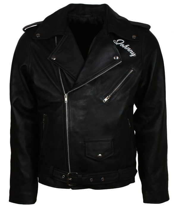 Classic Marlon Brando Johnny Strabler Skull the Wild One Black Leather Jacket biker motorcycle
