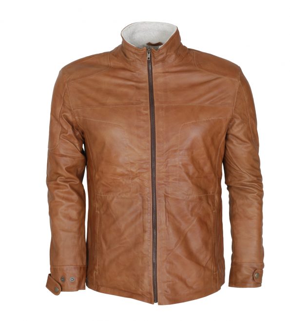 Classic Men Marlon Brando Fox Furr Tan Leather Jacket